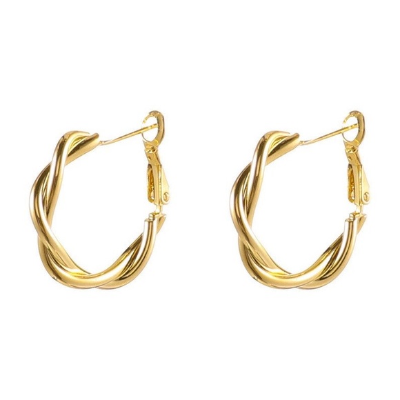 Vintage Jewelry - Vintage Womans Twisted Hoop Earrings 14K Yellow Gold Polished 20mm Hinged Back